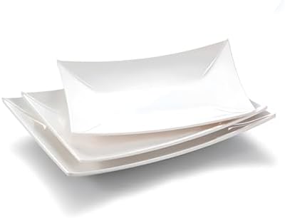 Multisize Serving Platters 3pc set (10/9/8 inches)- Hosting Essentials for Parties – Rectangular Porcelain Lookalike Modern Melamine Serving Plates- Food Dessert Sushi Plate Set