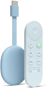 Chromecast with Google TV (4K)- Streaming Stick Entertainment on Your TV with Voice Search – Watch Movies, Shows, and Live TV in 4K HDR – Sky Blue with Accessories