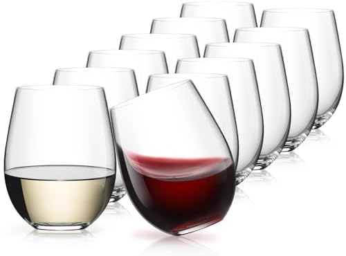 LUNA & MANTHA Stemless Wine Glasses Set of 12, Crystal Red White Wine Glasses for Daily Use, Hosting, Home Bar, Evening Party, Birthdays, Shower, Housewarming Gift – 18oz Clear