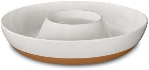 Mora Ceramic Chips and Dip Serving Tray: Large Divided Party Bowl Set for Chips & Salsa, Veggies & Dip, Fruit, Snacks, Entertaining, Hosting, etc. Minimalist Design for the Modern Hostess – White