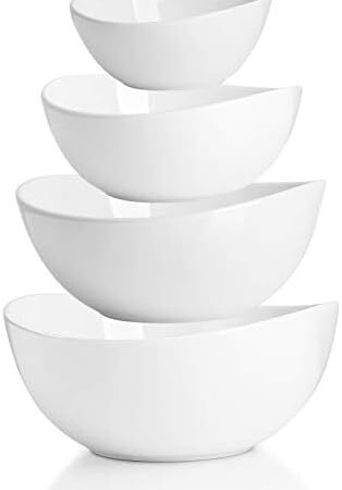 Sweese Porcelain Serving Bowls for Entertaining, 10-18-28-42 Ounce, Microwave & Dishwasher Safe, Large Serving Dishes, Prep Salad Bowls for Thanksgiving Christmas, White