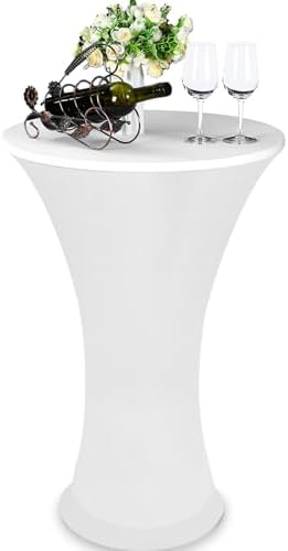 Tegeme Spandex Cocktail Tablecloth Fitted Round Cocktail Table Cloth Stretch Highboy Cocktail Table Covers Tablecloth for Bar Wedding Party Banquet (White,24 x 43 Inch)