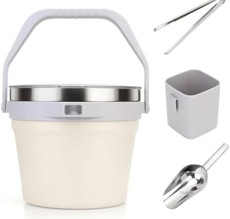Double-Wall Vacuum Insulated Ice Bucket with Lid, Scoop & Tongs, 256 oz Capacity Stainless Steel Beverage Bucket for Champagne, Cocktails, Wine, Beer, and Large Party