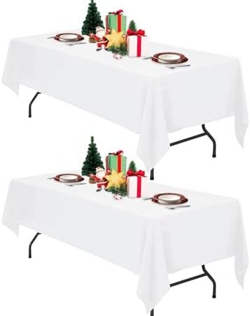 IVAPUPU 2 Pcs White Table Cloth for Rectangle 60 x 84 Inch – Tablecloths Rectangular Table Cloths Waterproof Washable Wrinkle Resistant Table Covers for 6 FT Tables Wedding Cocktail Christmas Party