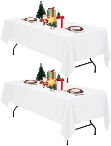 IVAPUPU 2 Pcs White Table Cloth for Rectangle 60 x 84 Inch – Tablecloths Rectangular Table Cloths Waterproof Washable Wrinkle Resistant Table Covers for 6 FT Tables Wedding Cocktail Christmas Party