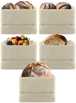 Restaurant supplies for serving . Set of 5 Multiuse Bread Baskets or Organizer Bins . Kitchen decoration and natural kitchen organizers and storage .Made of 100 % cotton. Hosting essentials