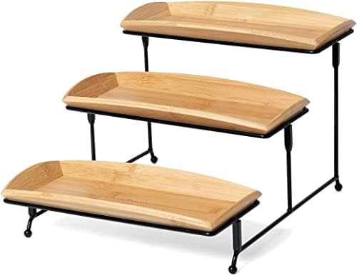 Nature’s Kitchen Bamboo Wood Serving Tray Set for Dessert Coffee Appetizers, 3 Pack of 12 x 5.75 Inch Serving Platters
