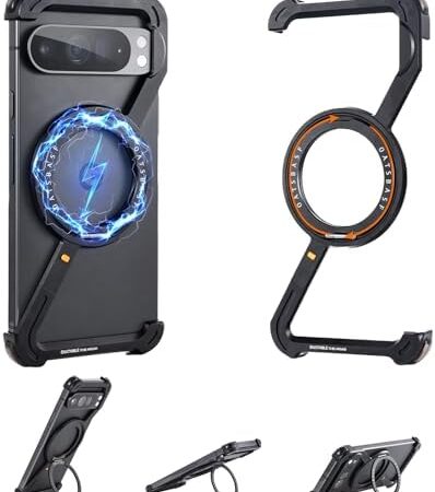 for Google Pixel 9 Pro Case,Magnetic Phone Case for Magsafe with 360°Rotatable Kickstand,Military Metal Aluminum Frameless Shockproof Protective Case for Google Pixel 9 Pro Bumper Cover,Black