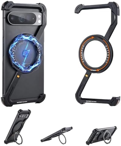 for Google Pixel 9 Pro Case,Magnetic Phone Case for Magsafe with 360°Rotatable Kickstand,Military Metal Aluminum Frameless Shockproof Protective Case for Google Pixel 9 Pro Bumper Cover,Black