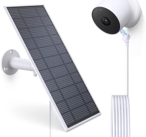 Solar Panel for Google Nest Camera, Compatible with Google Nest Cam Outdoor or Indoor, Battery – 5W Solar Power with 13.1Ft Fast Charging Cable, IP66 Waterproof – Made for Google Nest