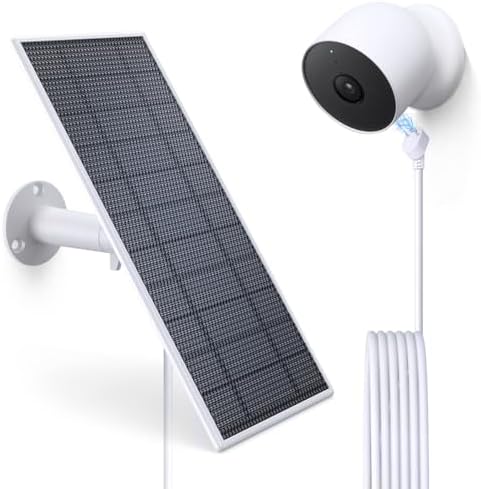Solar Panel for Google Nest Camera, Compatible with Google Nest Cam Outdoor or Indoor, Battery – 5W Solar Power with 13.1Ft Fast Charging Cable, IP66 Waterproof – Made for Google Nest