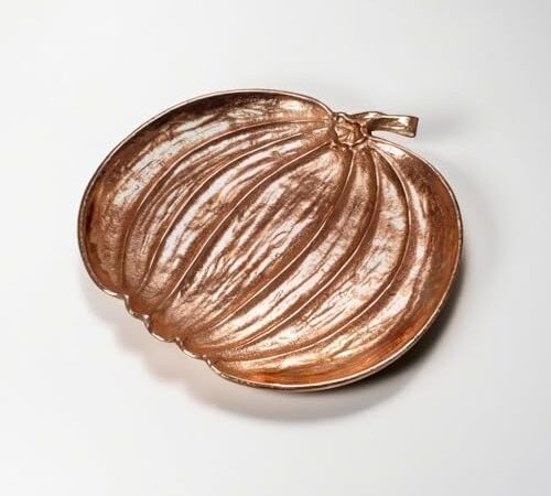 Pumpkin Metal Serving Platter Copper Plated Pumpkin Snack Fruit Meat Cheese Rustic Shape Charcuterie Board Sectional Dish Server and Plate for Thanksgiving 11×11 Inch