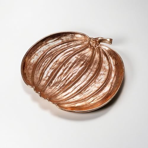 Pumpkin Metal Serving Platter Copper Plated Pumpkin Snack Fruit Meat Cheese Rustic Shape Charcuterie Board Sectional Dish Server and Plate for Thanksgiving 11×11 Inch