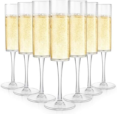 mwellewm 24 Pcs Plastic Champagne Flutes 6 Oz Disposable Acrylic Unbreakable Clear Champagne Glasses Bulk for Party Anniversary Birthday Wedding (Clear)