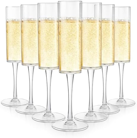 mwellewm 24 Pcs Plastic Champagne Flutes 6 Oz Disposable Acrylic Unbreakable Clear Champagne Glasses Bulk for Party Anniversary Birthday Wedding (Clear)