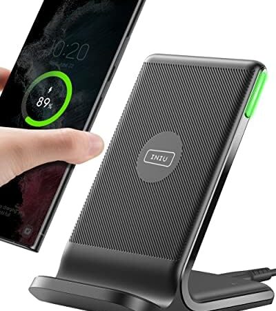 INIU Wireless Charger, 15W Fast Qi-Certified Wireless Charging Station with Sleep-Friendly Adaptive Light Compatible with iPhone 16 15 14 13 Pro XS 8 Plus Samsung Galaxy S23 S22 S21 Note 20 Google etc
