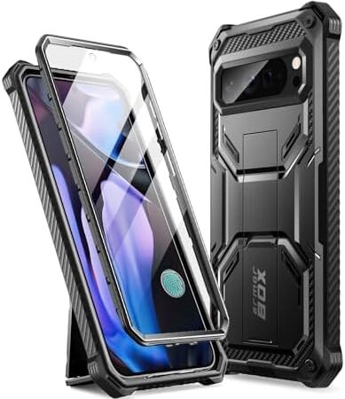 i-Blason Armorbox for Google Pixel 9 Case/Pixel 9 Pro Case [Built-in Screen Protector & Kickstand] [Support Fingerprint ID] Full-Body Military Protection Phone Case for Pixel 9 / Pixel 9 Pro, Black