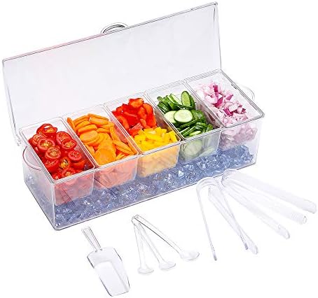 VWMYQ Condiment Server, Tray, ice Party Serving bar, Chilled Caddy, bar Garnish Holder on ice, Dispenser, Salad Platter, Compartment Tray with lid
