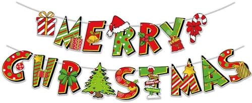 YQUQWN Merry Christmas Banner-10 Feet Red and Green Merry Christmas Sign No DIY Christmas Party Banner for Christmas Holiday Decoration Christmas Wall Decoration Office Home Decorations