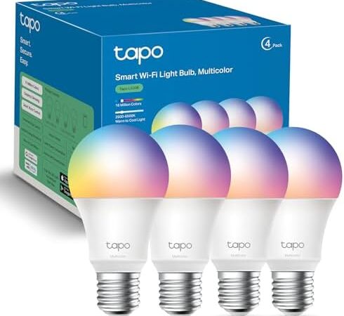 TP-Link Tapo Smart Light Bulbs, 16M Colors RGBW, Dimmable, Compatible with Alexa and Google Home, A19, 60W Equivalent, 800LM CRI>90, 2.4GHz WiFi only, No Hub Required, Tapo L530E(4-Pack)