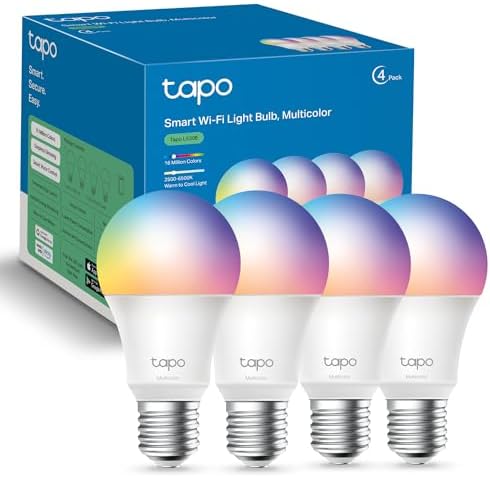 TP-Link Tapo Smart Light Bulbs, 16M Colors RGBW, Dimmable, Compatible with Alexa and Google Home, A19, 60W Equivalent, 800LM CRI>90, 2.4GHz WiFi only, No Hub Required, Tapo L530E(4-Pack)
