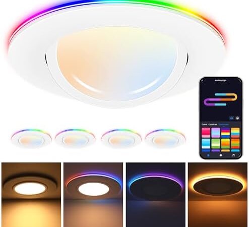 [4 Pack]CLOUDY BAY 6 Inch Gimbal Smart Recessed Lighting with Gradient Accent Light and Night Light,15W 2700K~6500K RGB LED Recessed Lights, Compatible with Alexa and Google Home Assistant