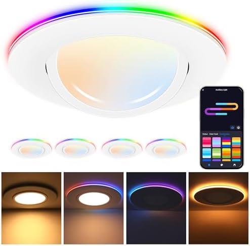 [4 Pack]CLOUDY BAY 6 Inch Gimbal Smart Recessed Lighting with Gradient Accent Light and Night Light,15W 2700K~6500K RGB LED Recessed Lights, Compatible with Alexa and Google Home Assistant