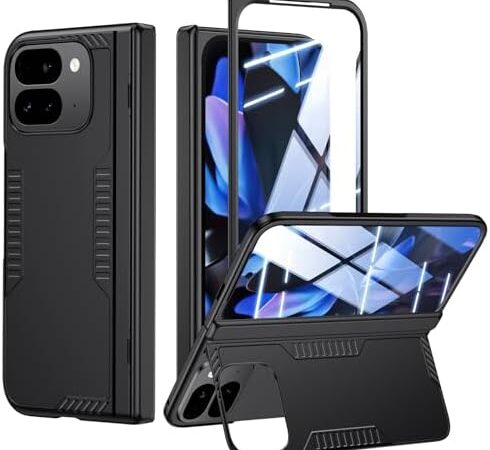 for Google Pixel-9-Pro Fold Case: Slim Hinge Stand Case with Screen Protector – Support Wireless Charging – Soft Protective Phone Cover for Google Pixel 9Pro Fold (Black)