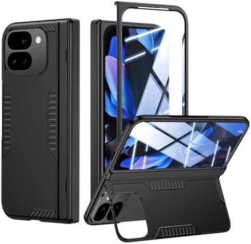 for Google Pixel-9-Pro Fold Case: Slim Hinge Stand Case with Screen Protector – Support Wireless Charging – Soft Protective Phone Cover for Google Pixel 9Pro Fold (Black)