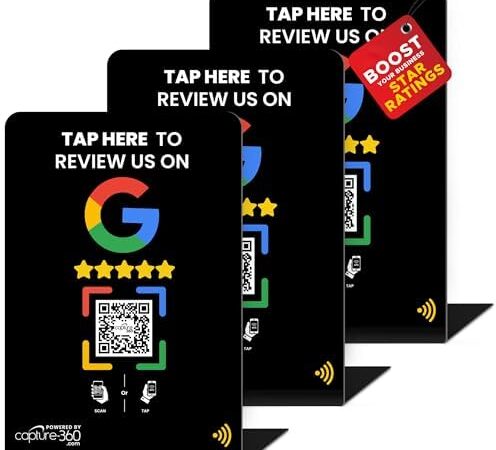 Google Review NFC & QR Tap Stand by Capture 360, NFC Zappy Instant Review stand – All Phones Compatible – Friendly Dashboard, Live Analytics, Reusable stand, Boost Business Feedback – Black, Pack of 3