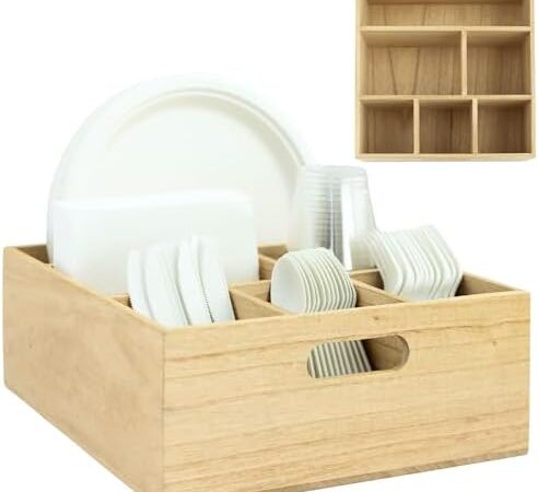 Large Wooden Silverware Caddy For Party, Holds Plates, Napkins, Cups, Forks, Spoons, and Knives, Utensil Holder for Party, Hosting Essentials, Cutlery Holder for Party, Flatware Caddy, Utensil Caddy