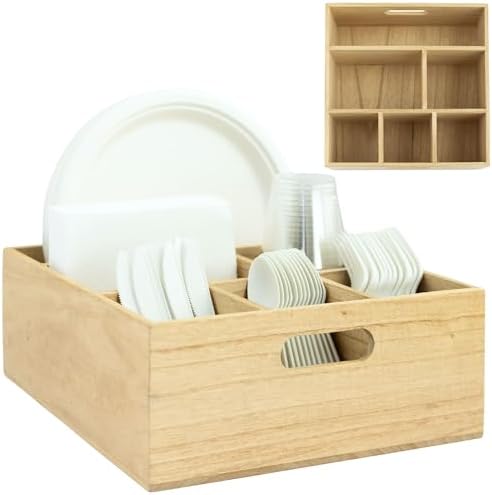Large Wooden Silverware Caddy For Party, Holds Plates, Napkins, Cups, Forks, Spoons, and Knives, Utensil Holder for Party, Hosting Essentials, Cutlery Holder for Party, Flatware Caddy, Utensil Caddy