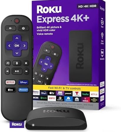 Roku Express 4K+ | Roku Streaming Device 4K/HDR, Roku Voice Remote, Free & Live TV