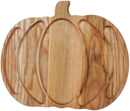 Pumpkin Shaped Board Charcuterie Board,Wood Kitchen Serving Tray Appetizer Serving Platter,Pumpkin Wooden Veggie Tray Divided Chip and Dip Board for kitchen,Holiday Christmas Hosting Essentials