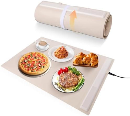 Electric Warming Tray,Roll Up Silicone Heating Mat for Food – Full Surface Heating Food Warming mat 3 Level Adjustable Temperature,Food Warmers for Parties,Buffet,Holiday Everyday Use