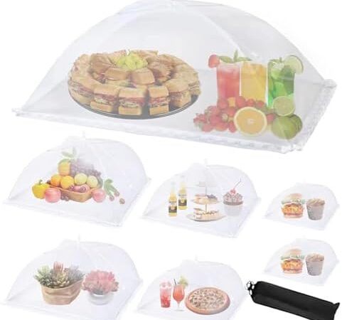 7Pack Various Size (40×24*1,17×17*2,14×14*2,12×12*2) Pop-up Food Tents Food Covers for Outside Mesh to Keep Bugs away,Reusable Collapsible Food Nets for Picnic Party BBQ Wedding Fruit