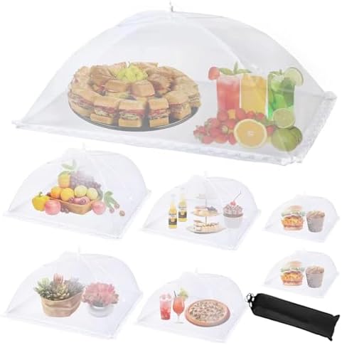 7Pack Various Size (40×24*1,17×17*2,14×14*2,12×12*2) Pop-up Food Tents Food Covers for Outside Mesh to Keep Bugs away,Reusable Collapsible Food Nets for Picnic Party BBQ Wedding Fruit