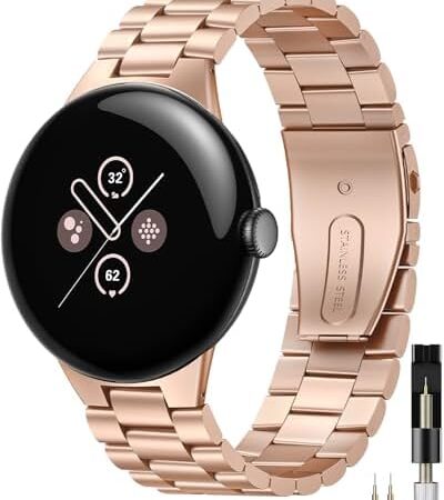 Miimall Metal Band Compatible for Google Pixel Watch 3 45mm 41mm Band, No Gap, Business Stainless Steel Adjustable Wristband Replacement Strap for Pixel Watch 3 41mm/Pixel Watch 2/Pixel Watch 1
