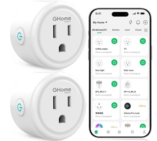 GHome Smart Plug,WiFi Smart Plugs Compatible with Alexa and Google Home,Smart WiFi Outlet with Remote Control and Timer Function,2.4GHz Wi-Fi Only,No Hub Required, ETL FCC Listed,White(2 Pack)