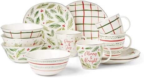 Lenox 895258 Bayberry 12-Piece Dessert Set, Christmas Drinkware, Holiday Hosting