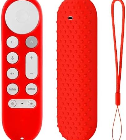 Silicone Case for Google TV Streamer 4K 2024 Voice Search Remote – Soft Anti-Slip Remote Control Protective Cover Sleeve Skin with Lanyard – Red