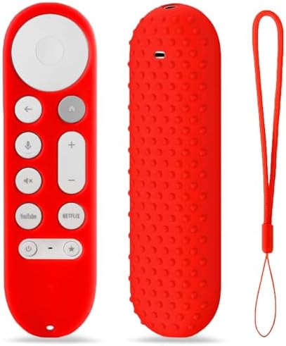 Silicone Case for Google TV Streamer 4K 2024 Voice Search Remote – Soft Anti-Slip Remote Control Protective Cover Sleeve Skin with Lanyard – Red