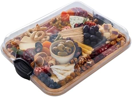 Farberware Build-A-Board Bamboo Cutting Board with Clear Locking Lid and Black Handles, Perfect for Charcuterie, Snacks, and More – Make it. Take it. Enjoy it, 11×14 Inch, Single Compartment