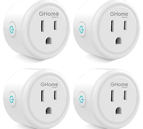 GHome Smart Mini Plug Compatible with Alexa and Google Home, WiFi Smart Outlet Socket Remote Control with Timer Function, Only Supports 2.4GHz Network, No Hub Required, ETL FCC Listed (4 Pack), White