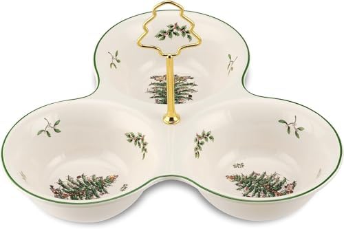 Spode Christmas Tree 3 Section Server with Tree Handle – Divided Serving Tray for Nuts, Candies, Condiments, Holiday Treats – Festive Earthenware Tableware for Seasonal Entertaining and Hosting