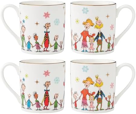 Lenox 895054 Merry Grinchmas Mugs, Set of 4, 14oz, Christmas Drinkware, Holiday Hosting