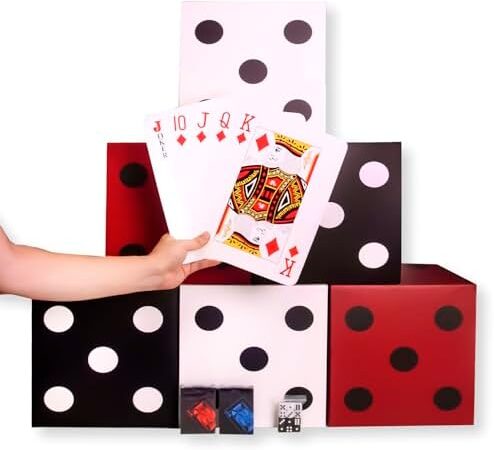 15PCS Casino Theme Party Decorations, 6PCS 11 inch dice Decor,2PCS s Playing Cards,1PCS Jumbo Playing Cards,12PCS dice,Ideal for Game Nights, Casino Parties and Family Games