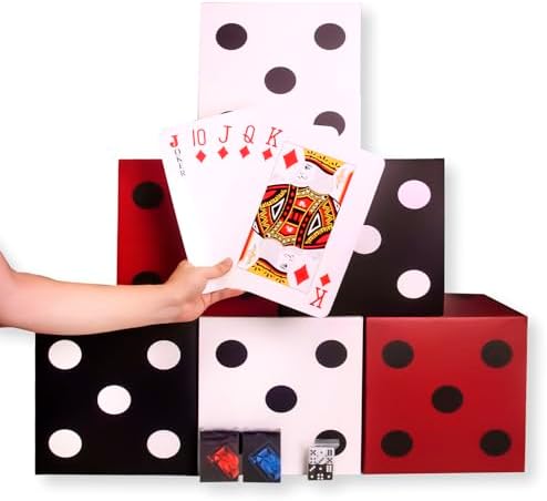 15PCS Casino Theme Party Decorations, 6PCS 11 inch dice Decor,2PCS s Playing Cards,1PCS Jumbo Playing Cards,12PCS dice,Ideal for Game Nights, Casino Parties and Family Games