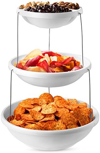 Masirs 3-Tier Collapsible Bowl: Decorative Design Folds for Minimal Storage. Ideal for Serving Snacks, Salad, and Fruit. Top Bowl Divided into Three Sections.