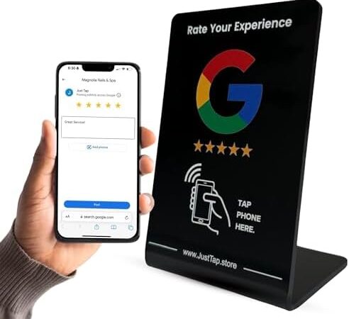 NFC Google Review Stand, One-Tap Instant Feedback & Ratings | Elevate Customer Engagement & Boost Business Reviews | Reusable One Touch NFC Reviews | Compatible With Any SmartPhone (Black, 1 Stand)